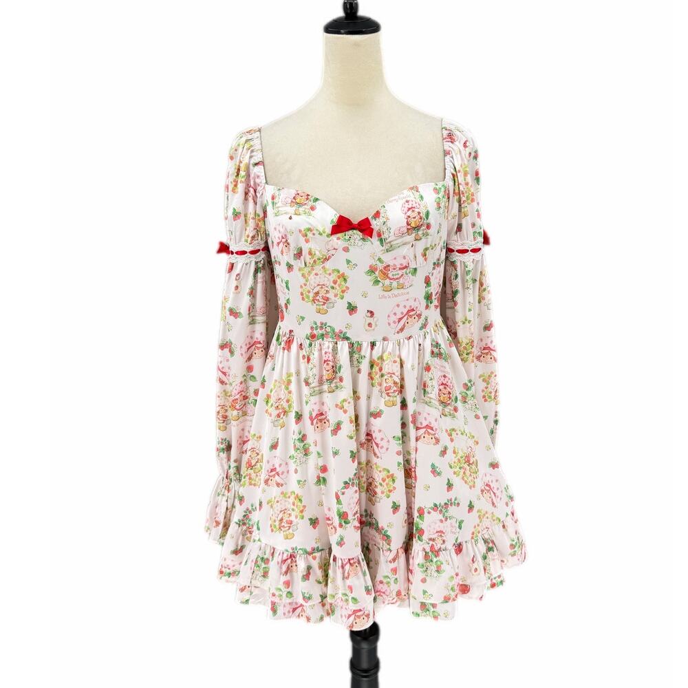 Dolls Kill Strawberry Shortcake Novelty Character Satin Sweetheart Mini Dress